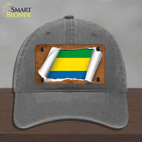 Gabon Flag Scroll Novelty License Plate Hat Unconstructed Cotton / Charcoal