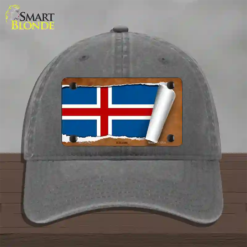 Iceland Flag Scroll Novelty License Plate Hat Unconstructed Cotton / Charcoal