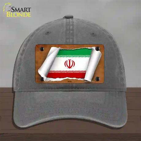 Iran Flag Scroll Novelty License Plate Hat Unconstructed Cotton / Charcoal