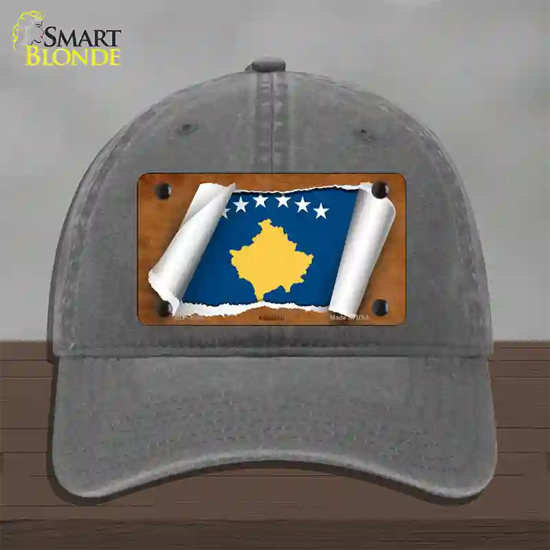 Kosovo Flag Scroll Novelty License Plate Hat Unconstructed Cotton / Charcoal