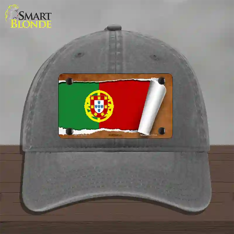 Portugal Flag Scroll Novelty License Plate Hat Unconstructed Cotton / Charcoal