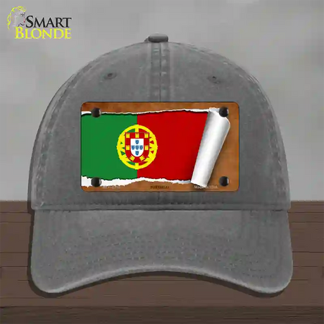 Portugal Flag Scroll Novelty License Plate Hat Unconstructed Cotton / Charcoal