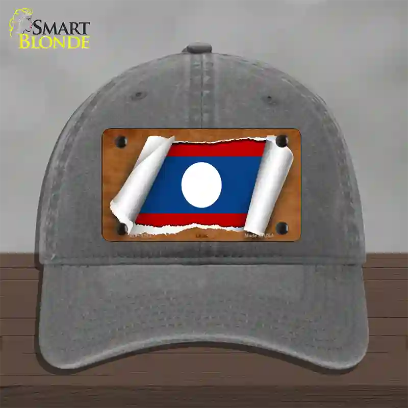 Laos Flag Scroll Novelty License Plate Hat Unconstructed Cotton / Charcoal