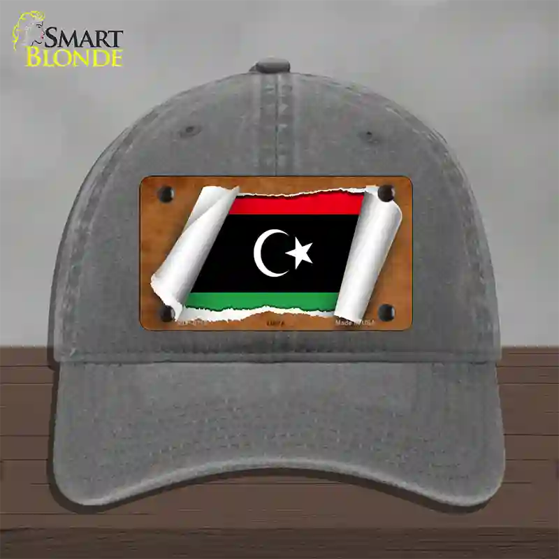 Libya Flag Scroll Novelty License Plate Hat Unconstructed Cotton / Charcoal