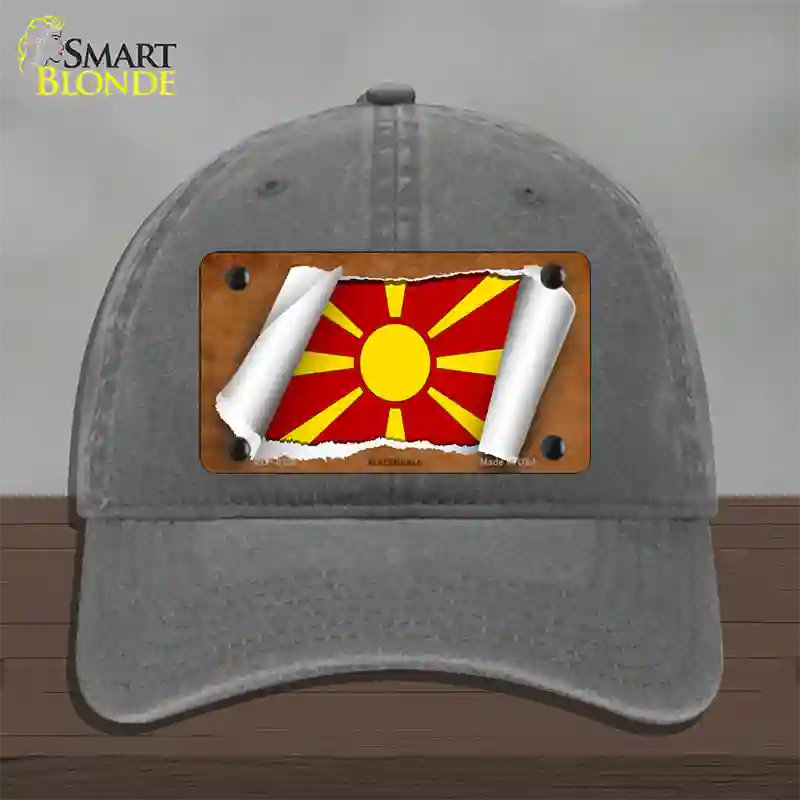 Macedonia Flag Scroll Novelty License Plate Hat Unconstructed Cotton / Charcoal