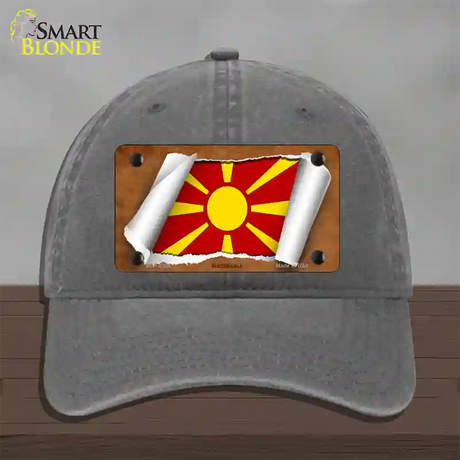 Macedonia Flag Scroll Novelty License Plate Hat Unconstructed Cotton / Charcoal