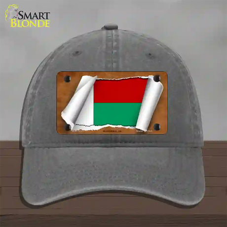 Madagascar Flag Scroll Novelty License Plate Hat Unconstructed Cotton / Charcoal