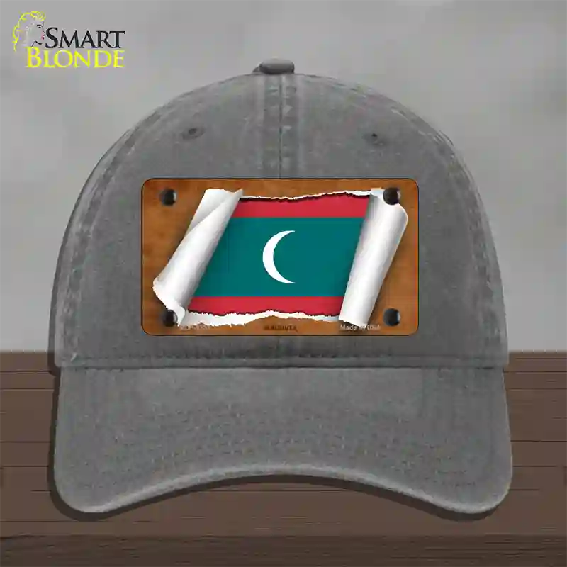 Maldives Flag Scroll Novelty License Plate Hat Unconstructed Cotton / Charcoal