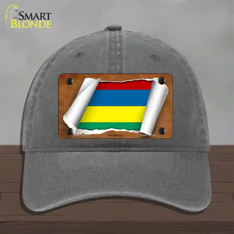 Mauritius Flag Scroll Novelty License Plate Hat Unconstructed Cotton / Charcoal