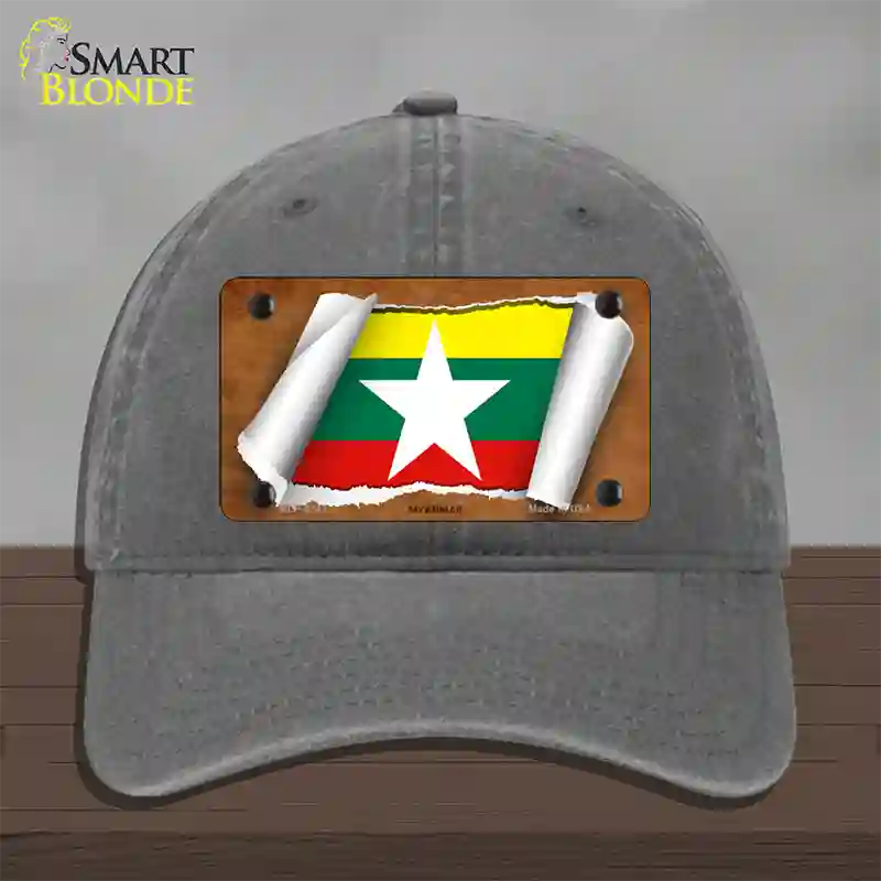 Myanmar Flag Scroll Novelty License Plate Hat Unconstructed Cotton / Charcoal