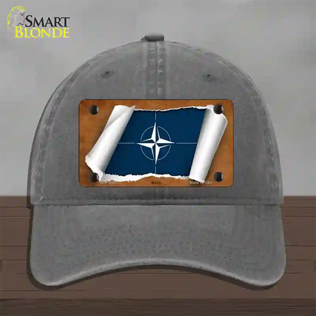 Nato Flag Scroll Novelty License Plate Hat Unconstructed Cotton / Charcoal