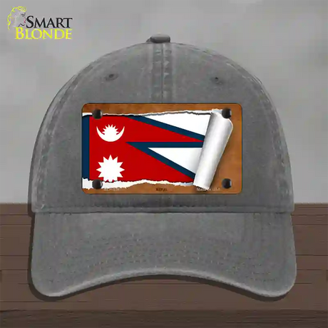 Nepal Flag Scroll Novelty License Plate Hat Unconstructed Cotton / Charcoal