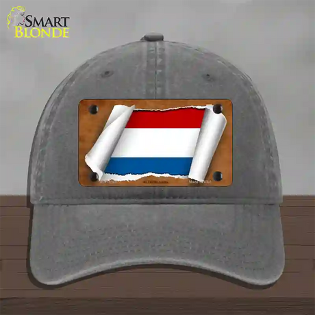 Netherlands Flag Scroll Novelty License Plate Hat Unconstructed Cotton / Charcoal