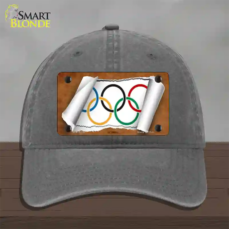 Olympic Flag Scroll Novelty License Plate Hat Unconstructed Cotton / Charcoal