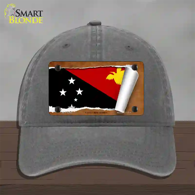 Papua New Guinea Flag Scroll Novelty License Plate Hat Unconstructed Cotton / Charcoal