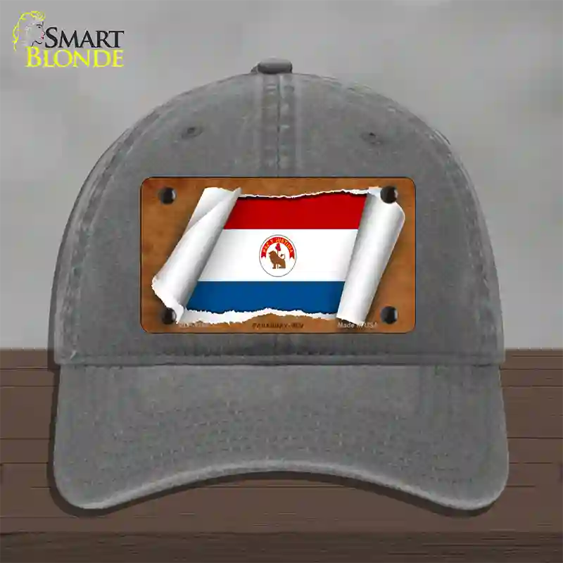 Paraguay-REV Flag Scroll Novelty License Plate Hat Unconstructed Cotton / Charcoal