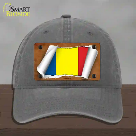 Romania Flag Scroll Novelty License Plate Hat Unconstructed Cotton / Charcoal