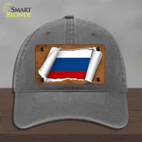 Russia Flag Scroll Novelty License Plate Hat Unconstructed Cotton / Charcoal