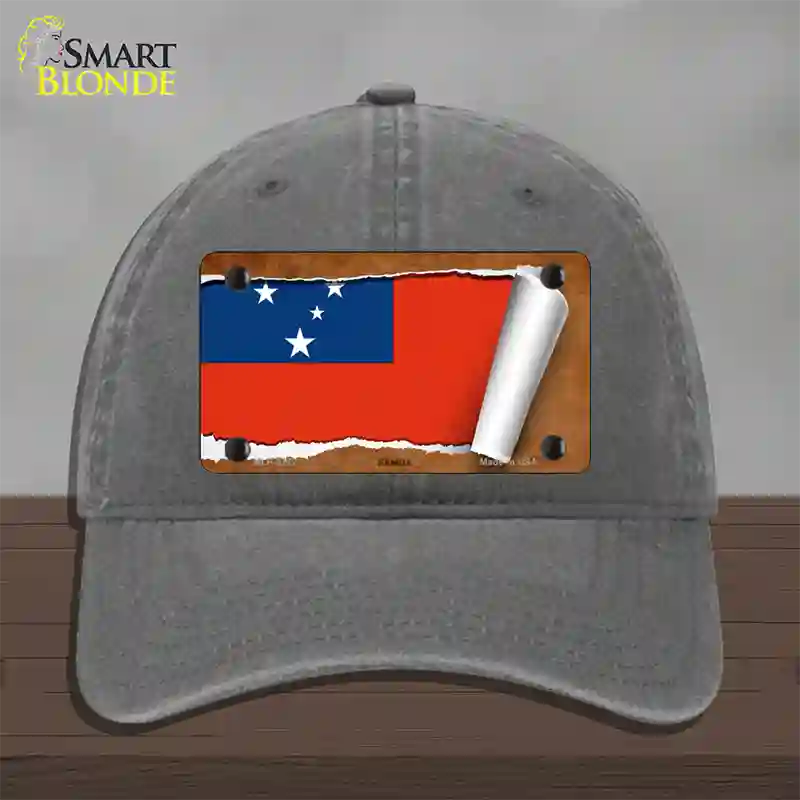 Samoa Flag Scroll Novelty License Plate Hat Unconstructed Cotton / Charcoal