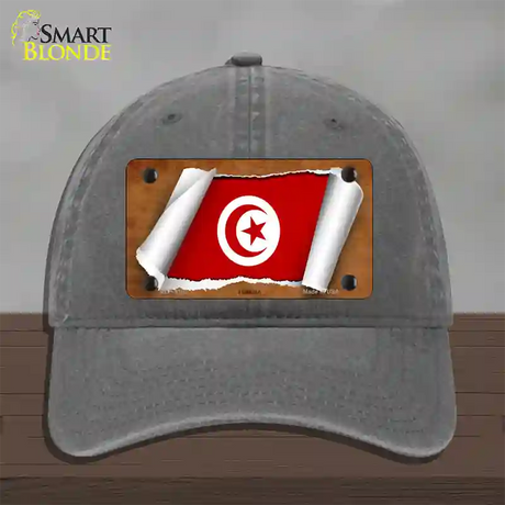 Tunisia Flag Scroll Novelty License Plate Hat Unconstructed Cotton / Charcoal