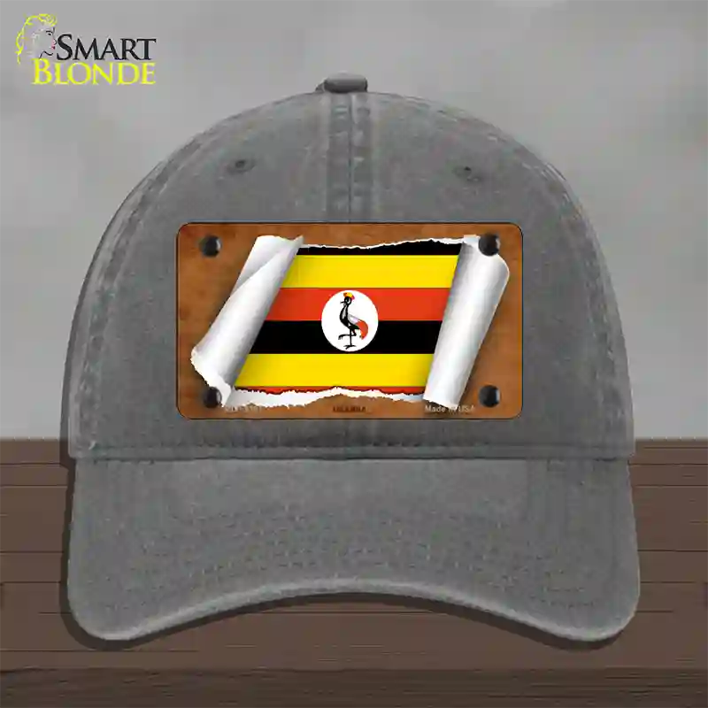 Uganda Flag Scroll Novelty License Plate Hat Unconstructed Cotton / Charcoal