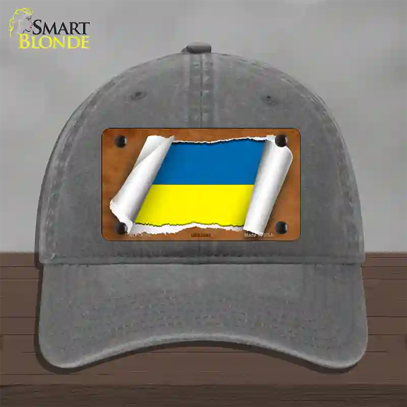 Ukraine Flag Scroll Novelty License Plate Hat Unconstructed Cotton / Charcoal