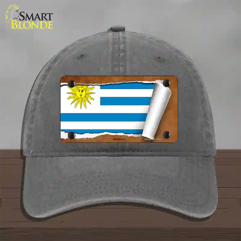 Uruguay Flag Scroll Novelty License Plate Hat Unconstructed Cotton / Charcoal