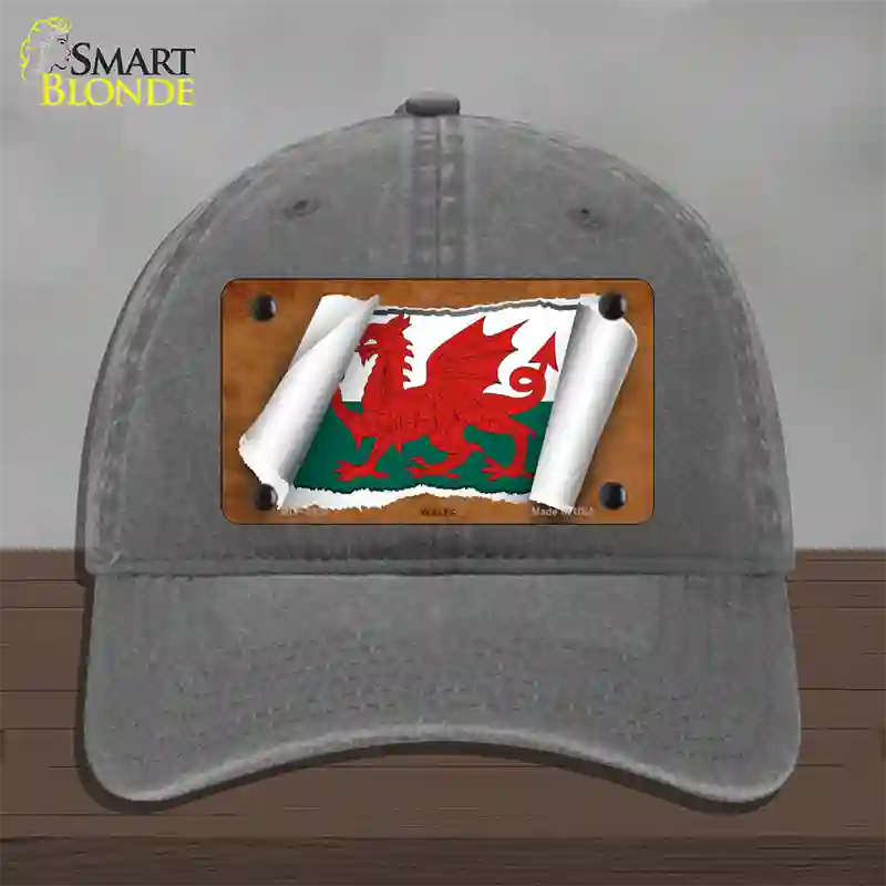 Wales Flag Scroll Novelty License Plate Hat Unconstructed Cotton / Charcoal