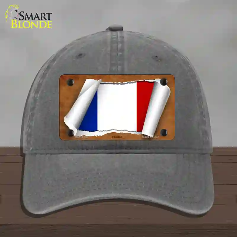 France Flag Scroll Novelty License Plate Hat Unconstructed Cotton / Charcoal