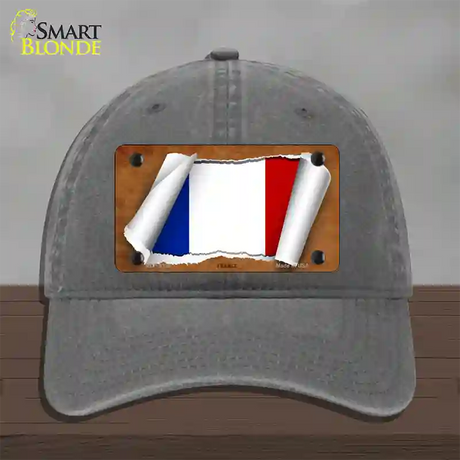 France Flag Scroll Novelty License Plate Hat Unconstructed Cotton / Charcoal