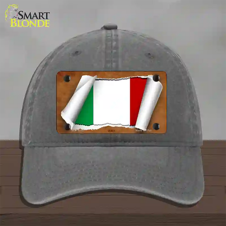 Italy Flag Scroll Novelty License Plate Hat Unconstructed Cotton / Charcoal