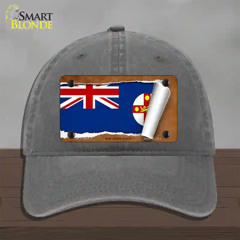 New South Wales Flag Scroll Novelty License Plate Hat Unconstructed Cotton / Charcoal