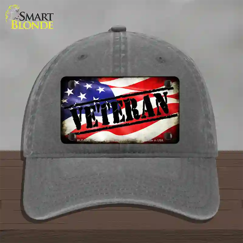 Veteran American Flag Novelty License Plate Hat Unconstructed Cotton / Charcoal