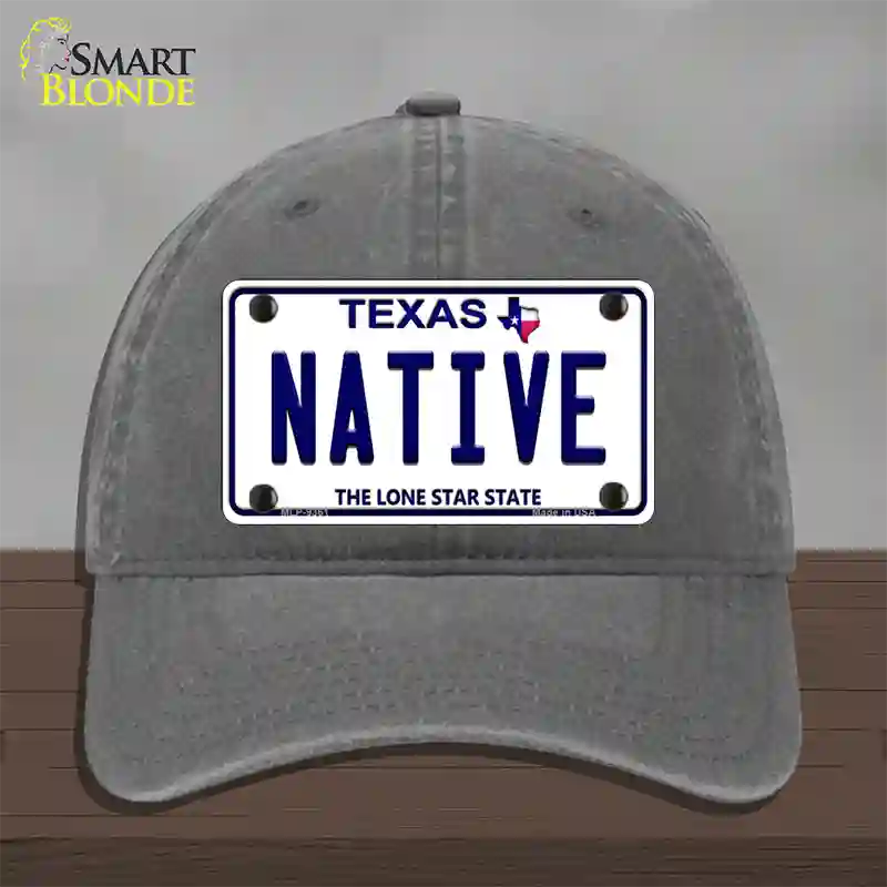 Native Texas White Novelty License Plate Hat Unconstructed Cotton / Charcoal