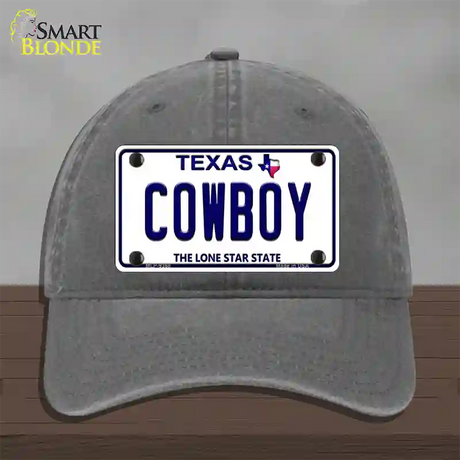 Cowboy Texas White Novelty License Plate Hat Unconstructed Cotton / Charcoal