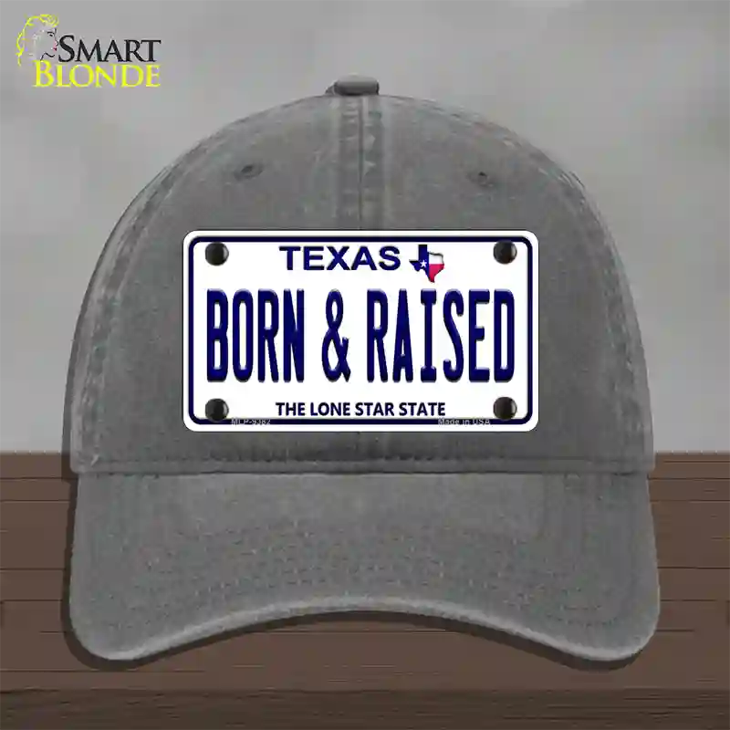 Born and Raised Texas Novelty License Plate Hat Unconstructed Cotton / Charcoal