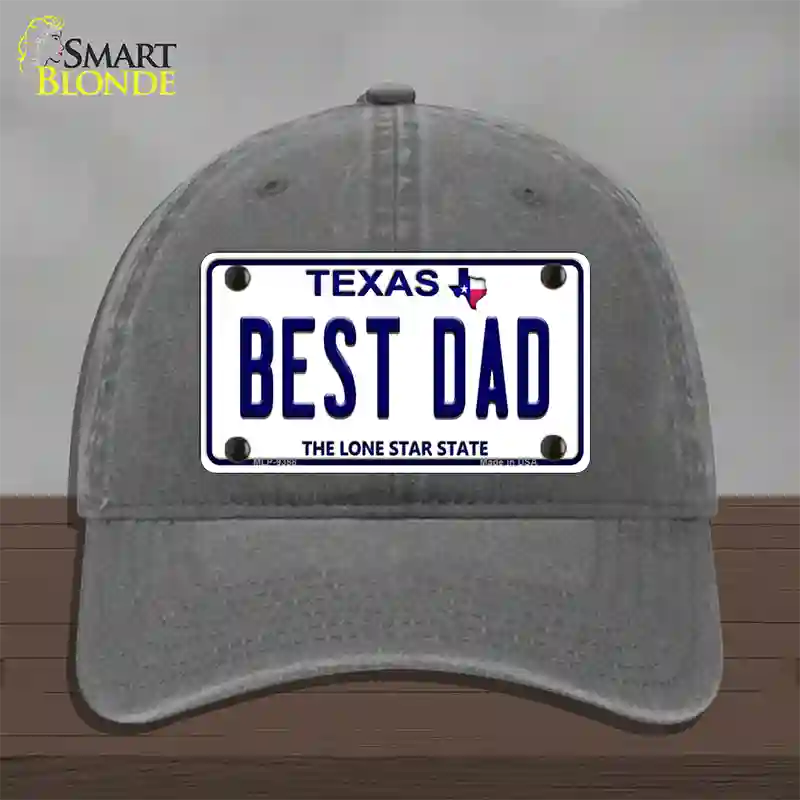 Best Dad Texas Novelty License Plate Hat Unconstructed Cotton / Charcoal