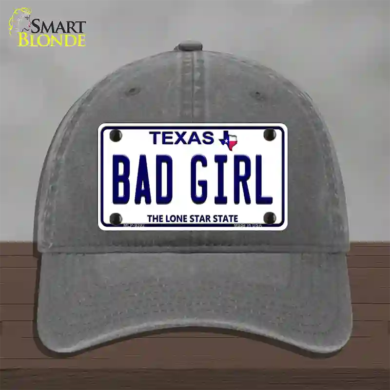 Bad Girl Texas Novelty License Plate Hat Unconstructed Cotton / Charcoal