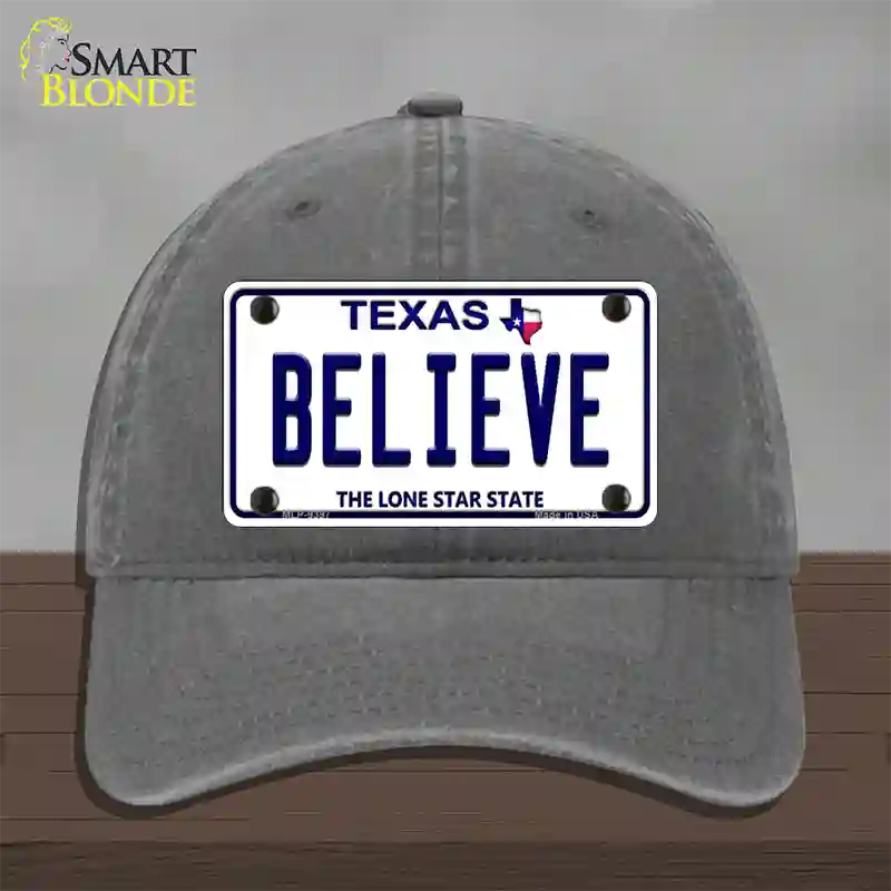 Believe Texas Novelty License Plate Hat Unconstructed Cotton / Charcoal