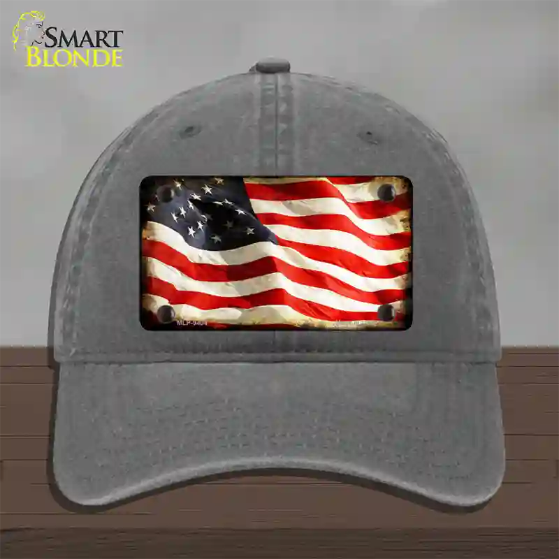 American Vintage Flag Novelty License Plate Hat Unconstructed Cotton / Charcoal