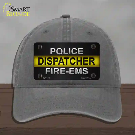 Police / Dispatcher / Fire- EMS Novelty License Plate Hat Unconstructed Cotton / Charcoal