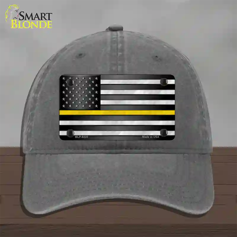 American Flag Thin Yellow Line Novelty License Plate Hat Unconstructed Cotton / Charcoal