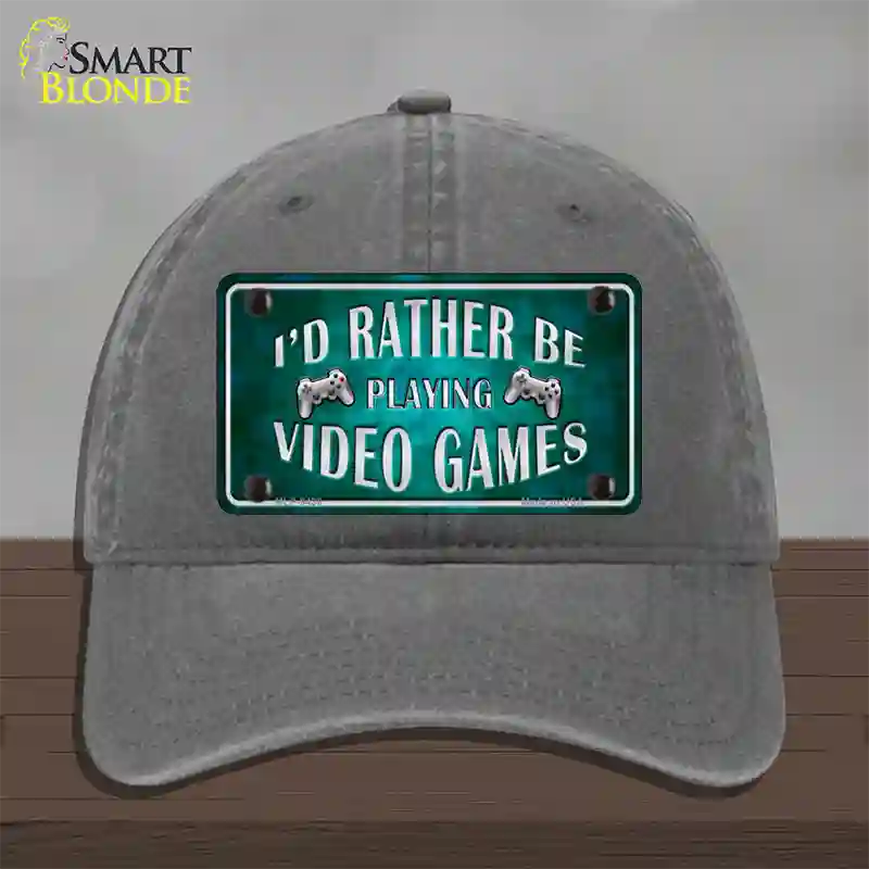 Rather Play Video Games Novelty License Plate Hat Unconstructed Cotton / Charcoal