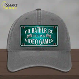 Rather Play Video Games Novelty License Plate Hat Unconstructed Cotton / Charcoal