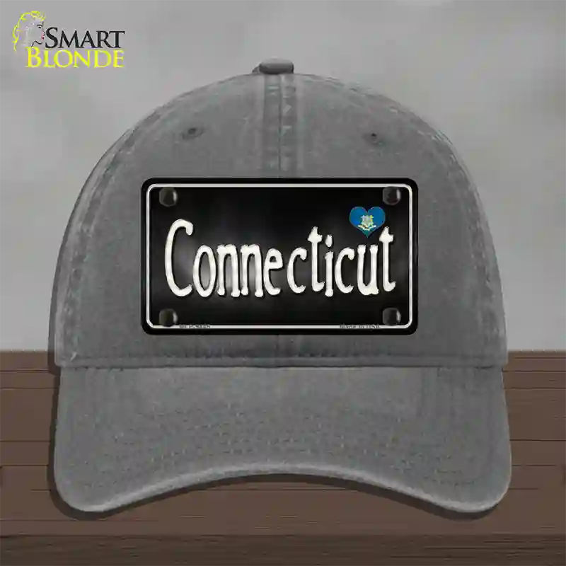 Connecticut Flag Script Novelty License Plate Hat Unconstructed Cotton / Charcoal