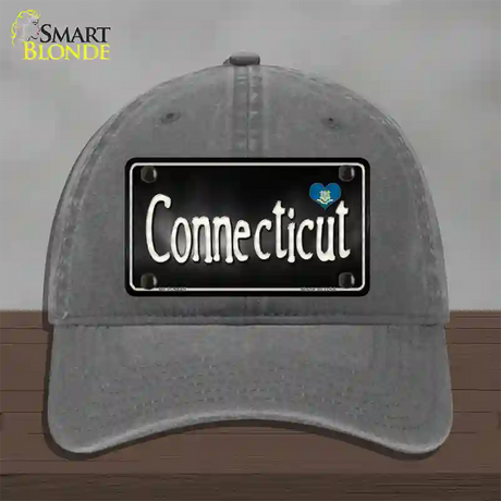 Connecticut Flag Script Novelty License Plate Hat Unconstructed Cotton / Charcoal