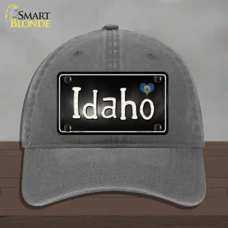 Idaho Flag Script Novelty License Plate Hat Unconstructed Cotton / Charcoal