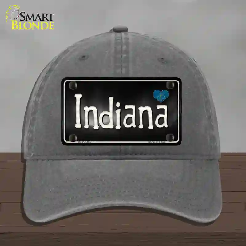 Indiana Flag Script Novelty License Plate Hat Unconstructed Cotton / Charcoal