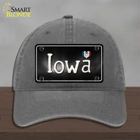 Iowa Flag Script Novelty License Plate Hat Unconstructed Cotton / Charcoal