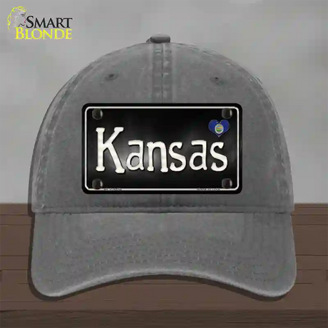 Kansas Flag Script Novelty License Plate Hat Unconstructed Cotton / Charcoal